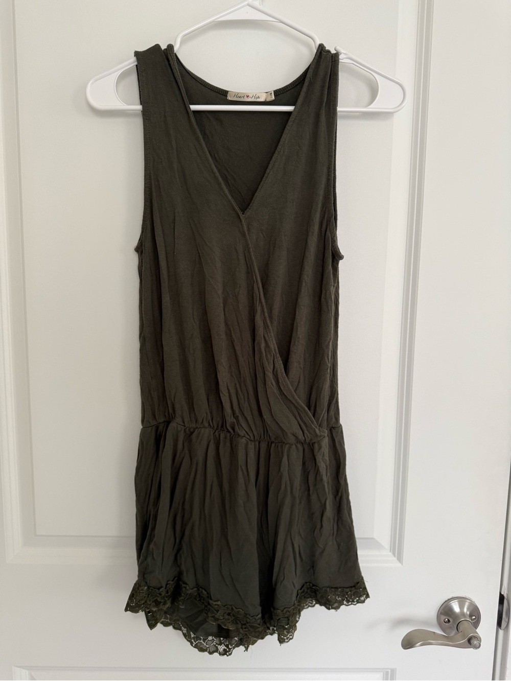 Olive Green Sleeveless V-Neck Romper Dress